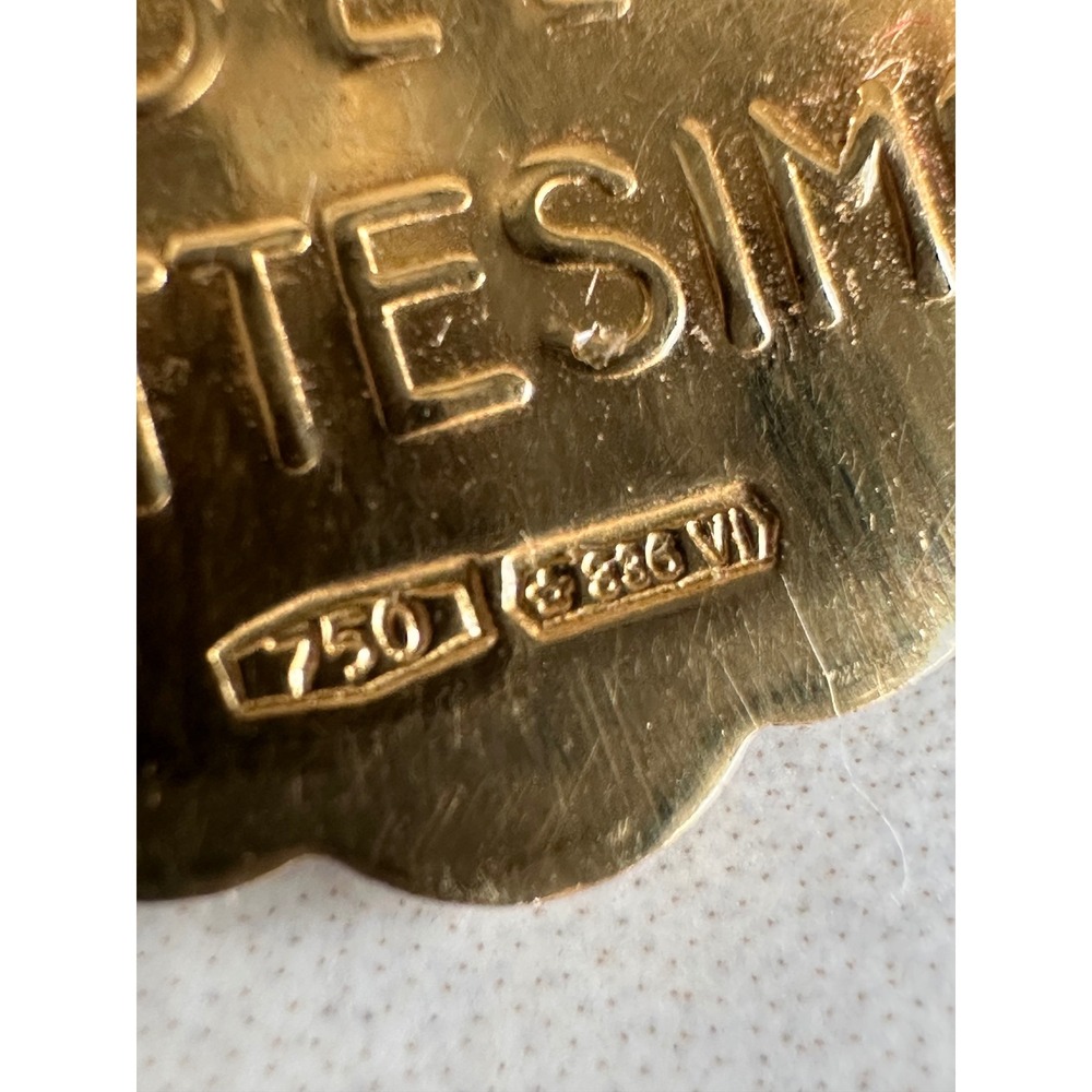 18K Yellow Gold Ricordo Del Battesimo Baptismal Medal Pendant Italy 750 2.2g - Picture 3 of 5